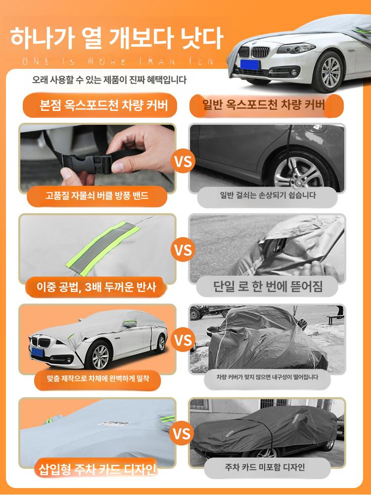 하프 차량커버 먼지방지 기모재질 간편장착 차량용 먼지 실버그레이 단층 강화형 옥스포드천 - 상세 이미지 4