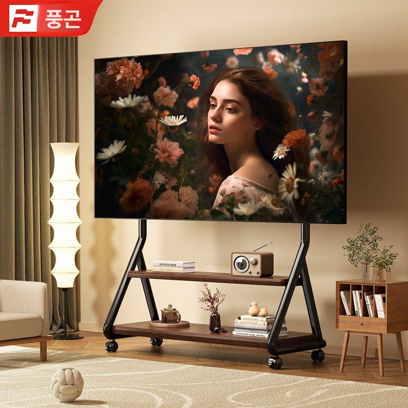 티비 TV거치대 높이조절 이동형 이젤형 거치대 이동식 클래식블랙 55 90인치 강관 - 상세 이미지 2