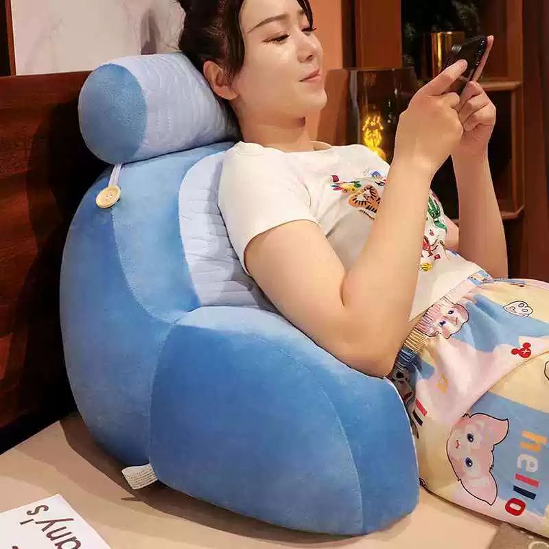 침대 삼각 등받이 솜포함 쇼파용 사무실 독서 지지 베개 블루 웨일 중간 60 x 40cm - 상품 이미지