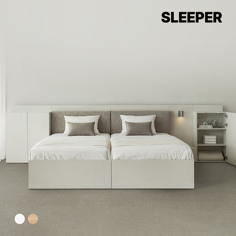 슬립퍼 허쉬 헤드형 원목 무드 수납 호텔 침대 프레임 Q.K(퀸.킹겸용), 내추럴오크