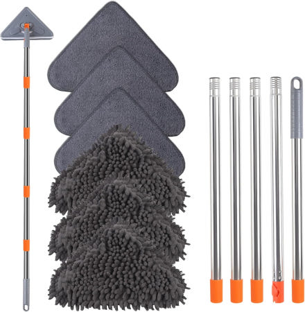 [해외]ZYHZYHA 벽 걸레 80인치 긴 손잡이 창문/벽/천장 팬/먼지/베이스보드/바닥 청소용 청소 도구 360° 천장 먼지 제거기 스퀴지 6 교체 패드 포함