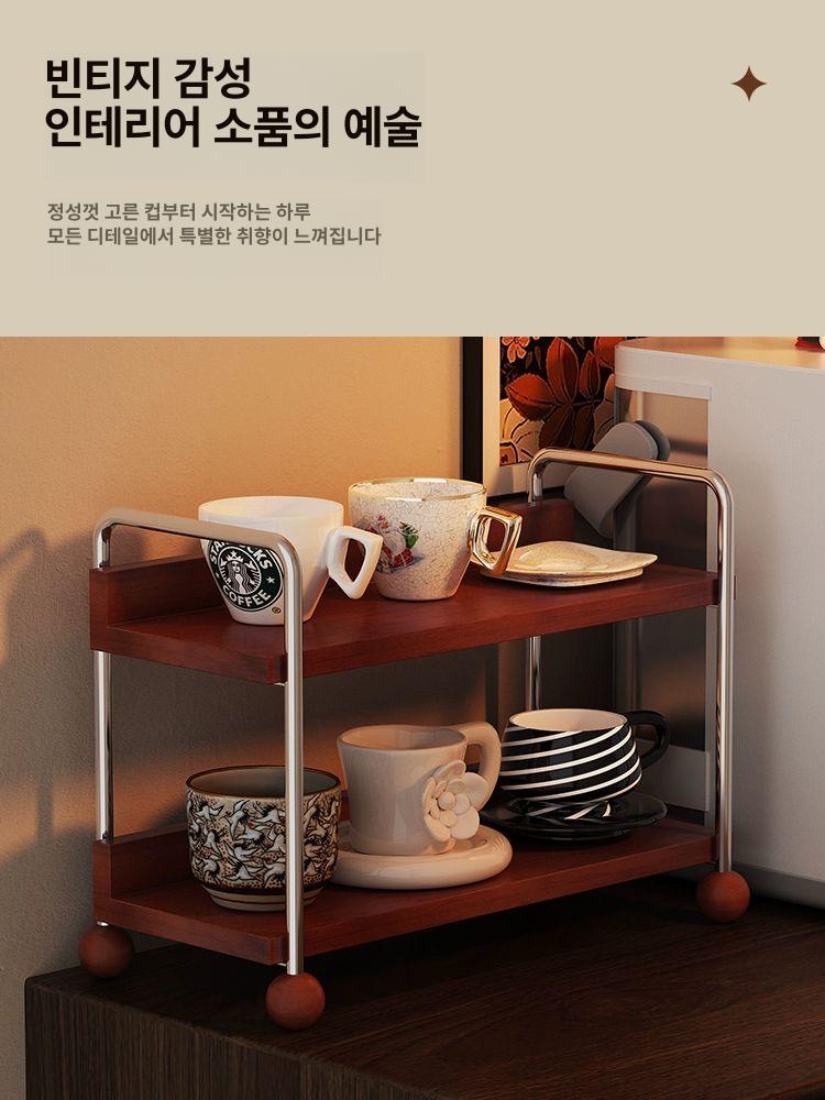 틈새 수납장 슬라이드 슬림 다용도 인테리어 서랍형 선반 빈티지 2단 데스크탑 선반 - 상세 이미지 3