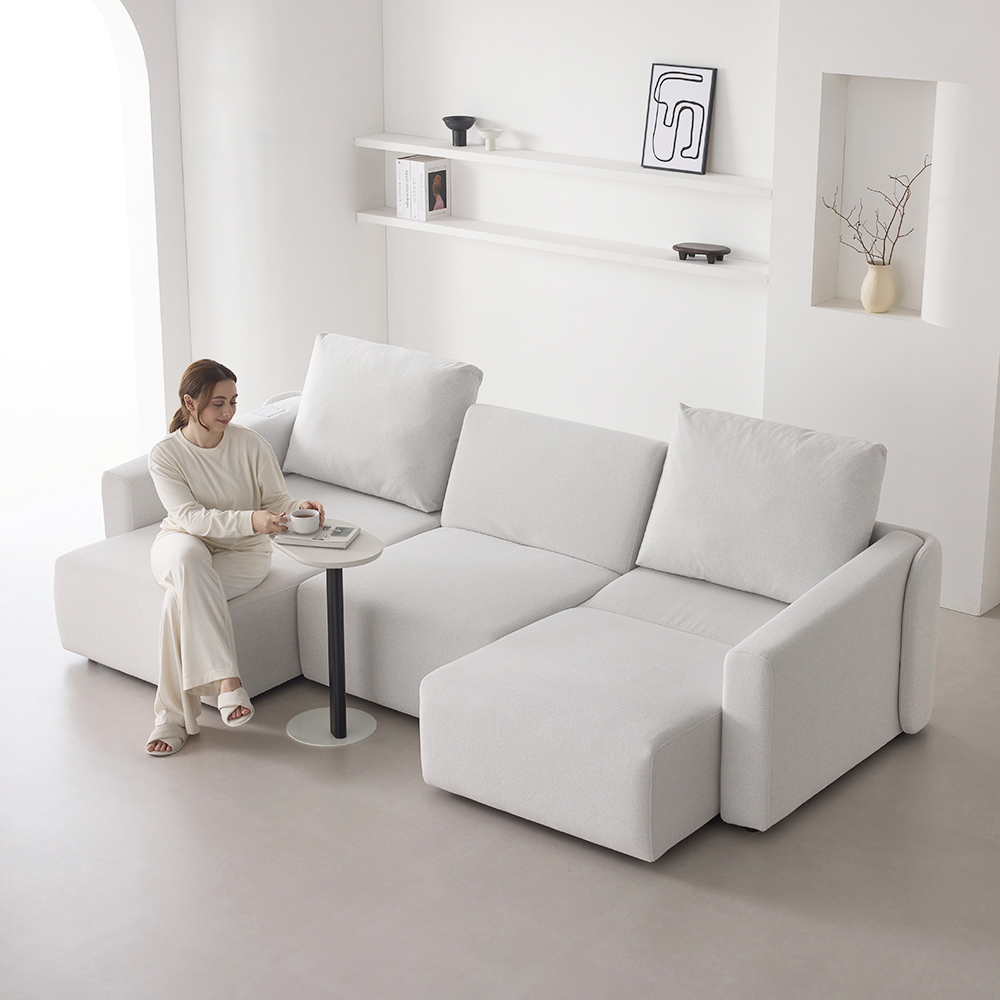 인디우드 올무빙 모션 4세대 슬라이딩 리클라이너 패브릭 소파 아이보리, 4인용