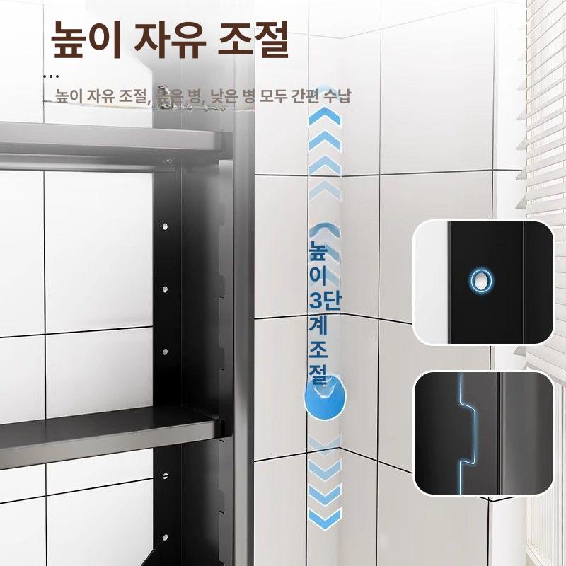 모루유리욕실장 그릇 벽걸이 화장실 상부장 옵시디언블랙 40cm 2단 양문 + 수건걸이 - 상세 이미지 3
