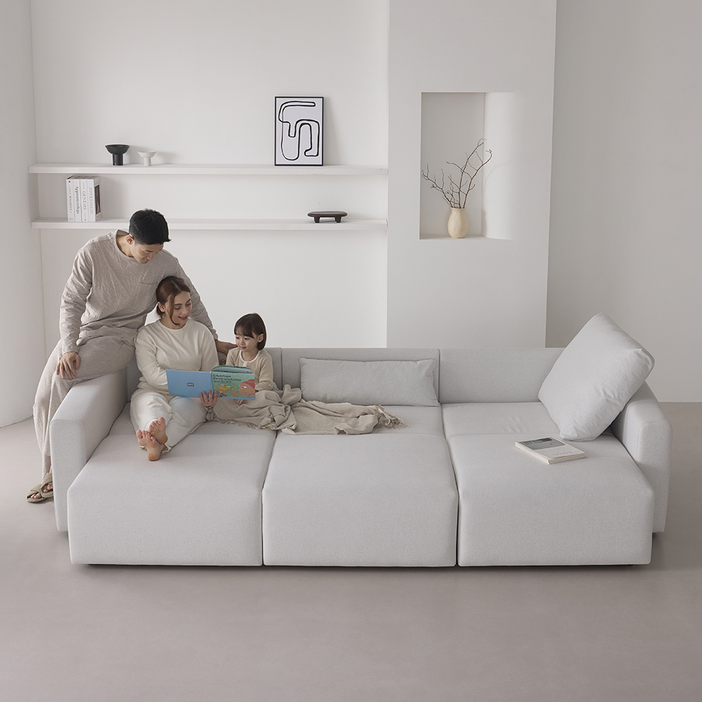 인디우드 올무빙 모션 4세대 슬라이딩 리클라이너 패브릭 소파 아이보리, 4인용