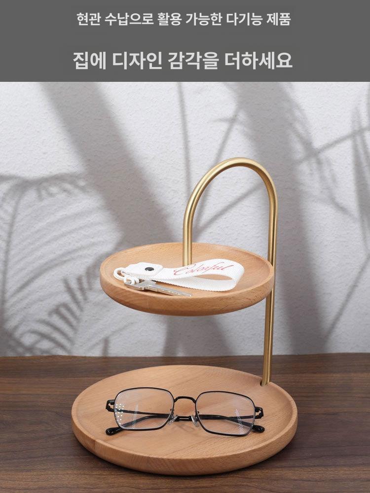 원형 도자기 서빙 플레이트 나눔용 그릇 플레이팅 스낵 비치우드 원형 2단 - 상세 이미지 3