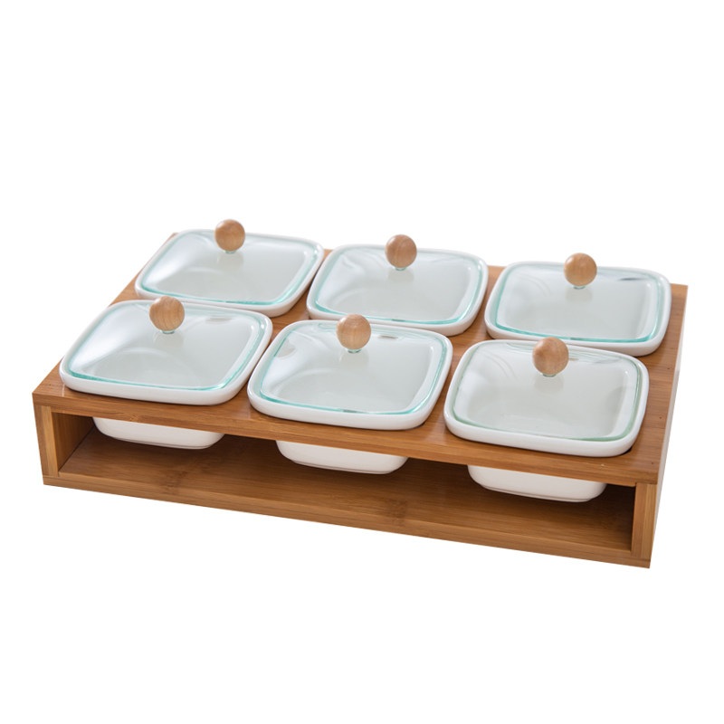 반찬 나눔접시 나눔 반찬그릇 찬기 뚜껑있는 플레이팅 안주 예쁜 세트 월남쌈 흰색 4칸 사각 유리 덮개 - 상세 이미지 5