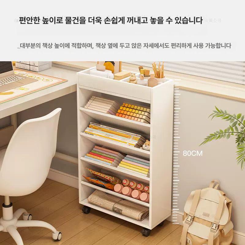 이동식 바퀴 원목 틈새 보조 책상 책장 책꽂이 사이드 러버우드 42 17x80cm 바퀴 포함 - 상세 이미지 2