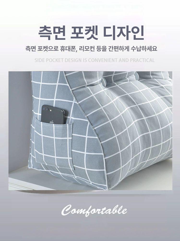 허리받침 쿠션 사무실용 역류방지 발받침 등쿠션 독서 캔버스 그레이 체크 45cm 헤드레스트 없음 - 상세 이미지 4