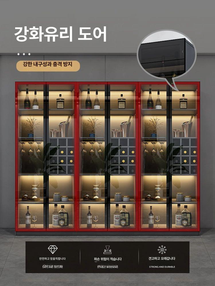 위스키진열장 LED 양주 주류 와인 베이지 장식장 5칸 진그레이 800 조명 400x2000mm A 이중 도어 - 상세 이미지 3