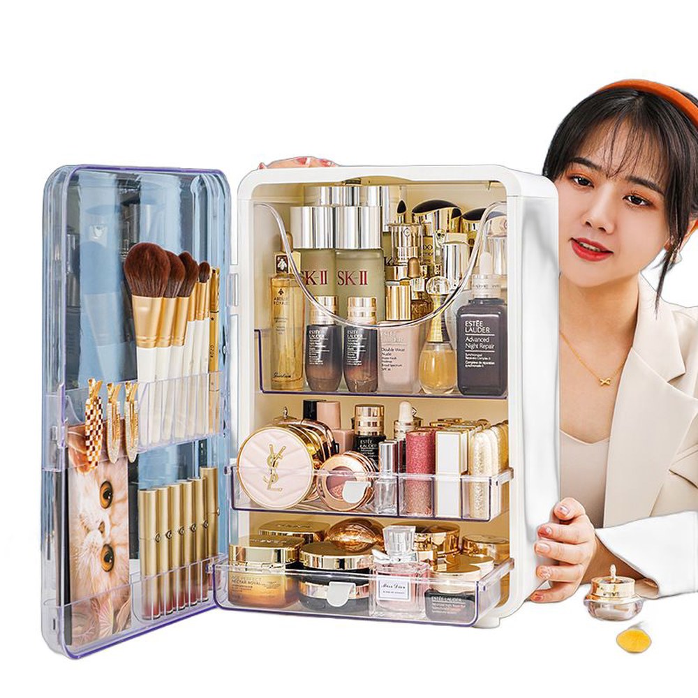 수납 정리함 강아지 수납장 세트 원목 철재 화장대 투명 수납함 - 상품 이미지