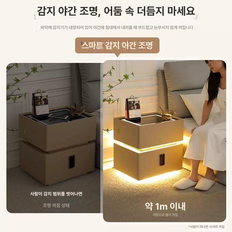 콘센트 USB 포트 침실 라이트 수납형 콘센트형 모던 카키 삼색라이트+무선충전+센서라이트+자물쇠 45x40x50cm - 상세 이미지 3
