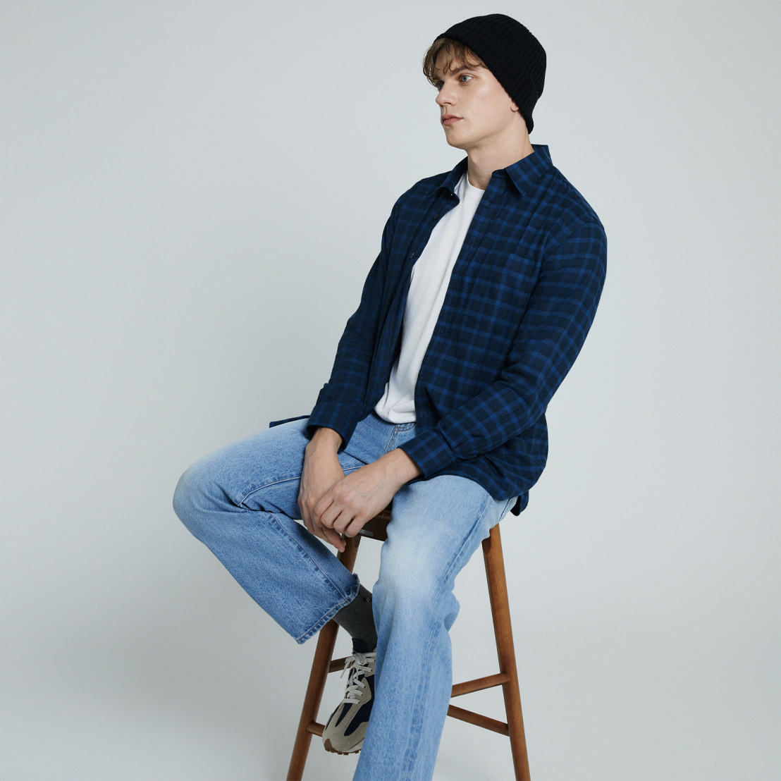어반트 기모 플란넬 스탠다드 긴팔 링클프리 셔츠 블루네이비 체크, 105 - 상품 이미지