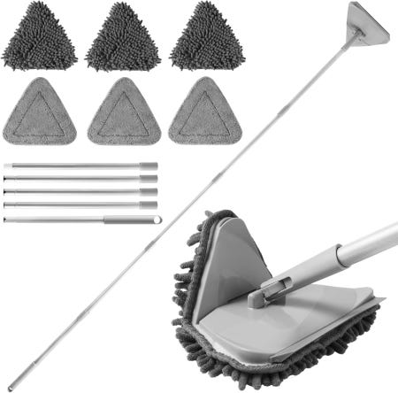 [해외]붐조이 벽 청소기 걸레 82인치 긴 손잡이 스퀴지가 있는 베이스보드 청소 도구 먼지떨이 페인트 칠한 창문 바닥을 위한 교체 패드가 6개 천장 Gray