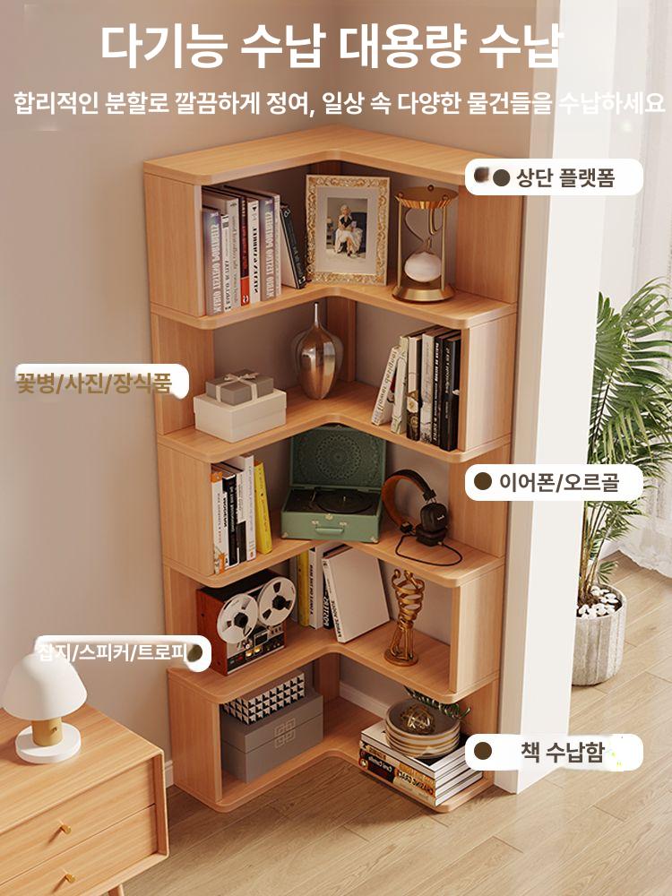 코너 침실 원목 모서리 스탠딩 수납 원룸 틈새 편리한 내추럴우드컬러 오중칸 60 x 60cm - 상세 이미지 2