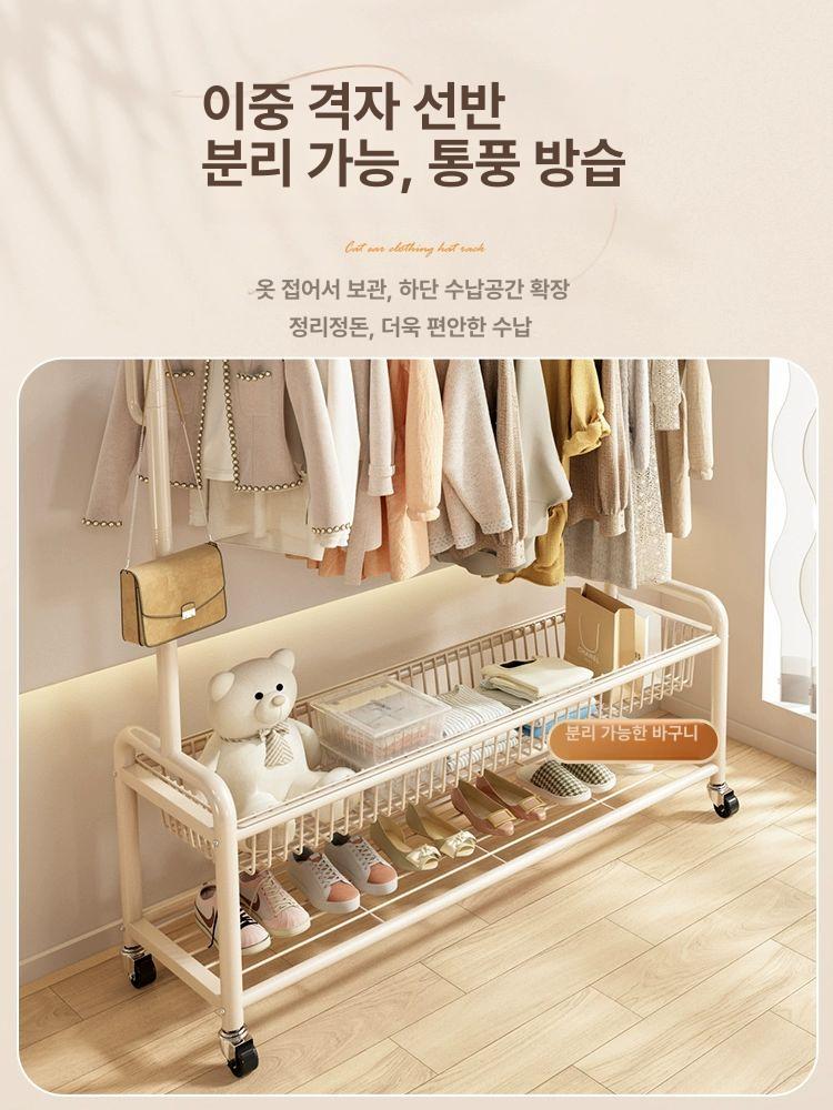 이동식 옷장 트롤리 철제 행거 의류 수납 선반 드레스룸 정리 - 상세 이미지 2