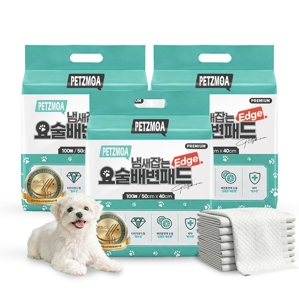 페츠모아(천연펄프) 요술배변패드 프리미엄 엣지 강아지 배변패드 표준형 중형, 100매입, 3개
