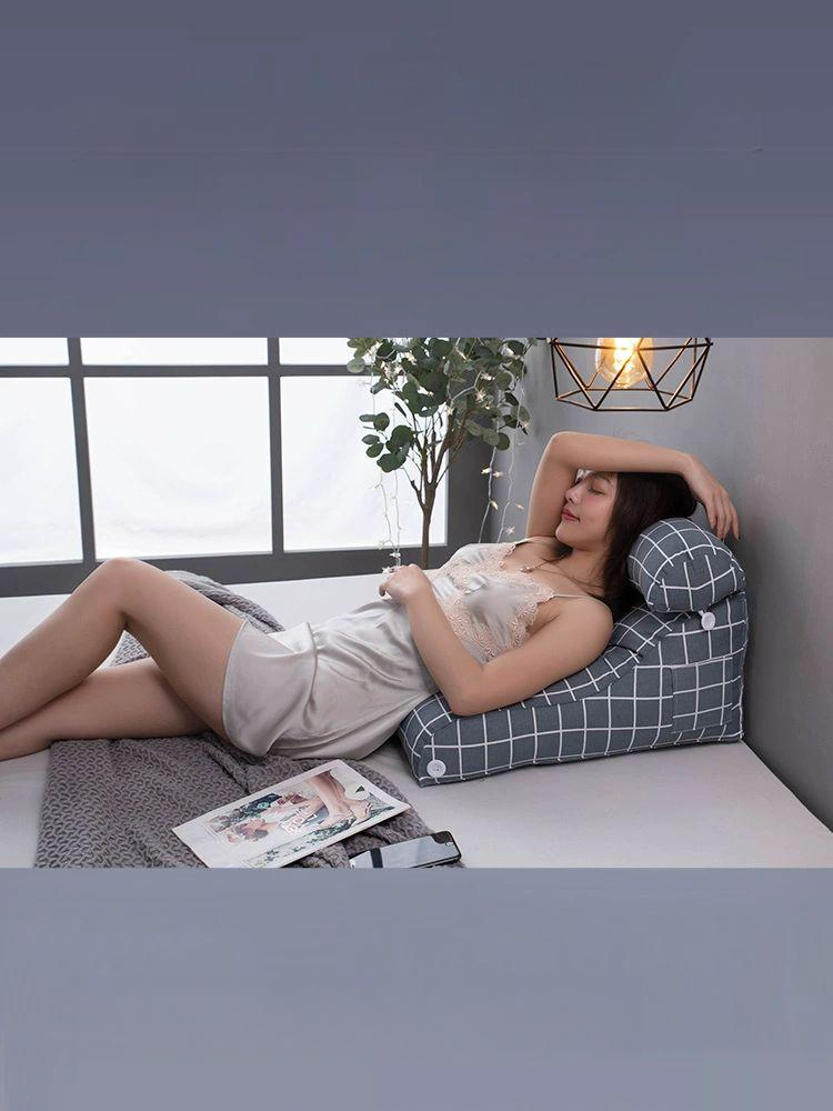 허리받침 쿠션 사무실용 역류방지 발받침 등쿠션 독서 캔버스 그레이 체크 45cm 헤드레스트 없음 - 상품 이미지