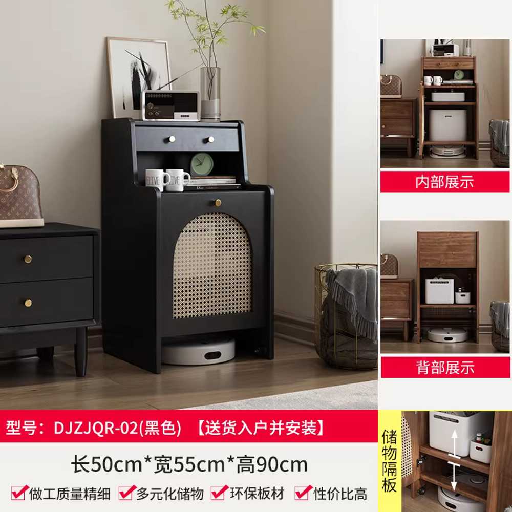 로봇청소기 수납장 랙 캐비닛 우드 선반 소파 옆 협탁 화이트 - 상세 이미지 4