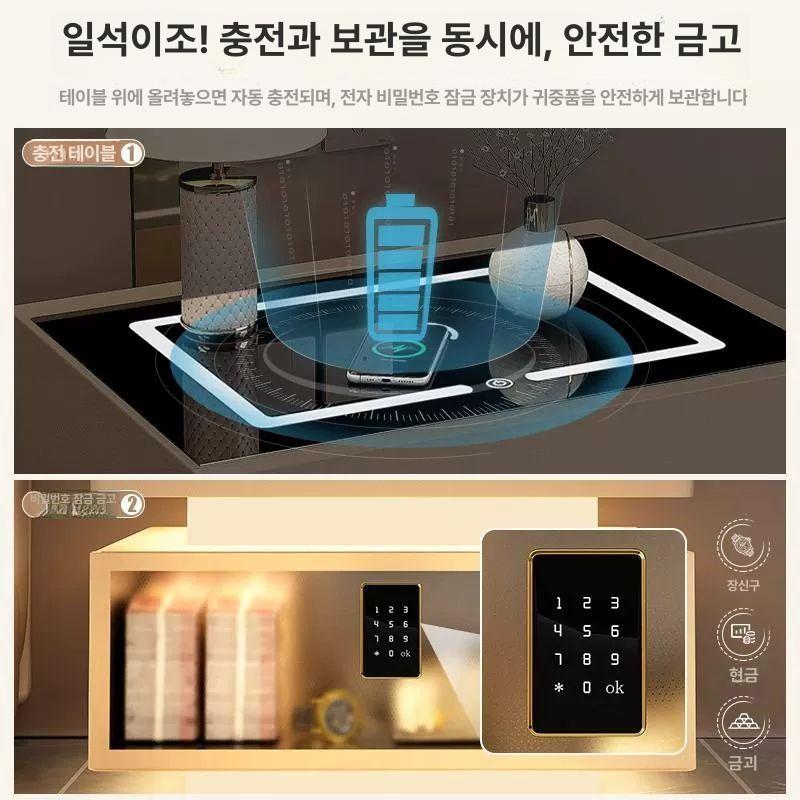 콘센트 USB 포트 침실 라이트 수납형 콘센트형 모던 카키 삼색라이트+무선충전+센서라이트+자물쇠 45x40x50cm - 상세 이미지 4