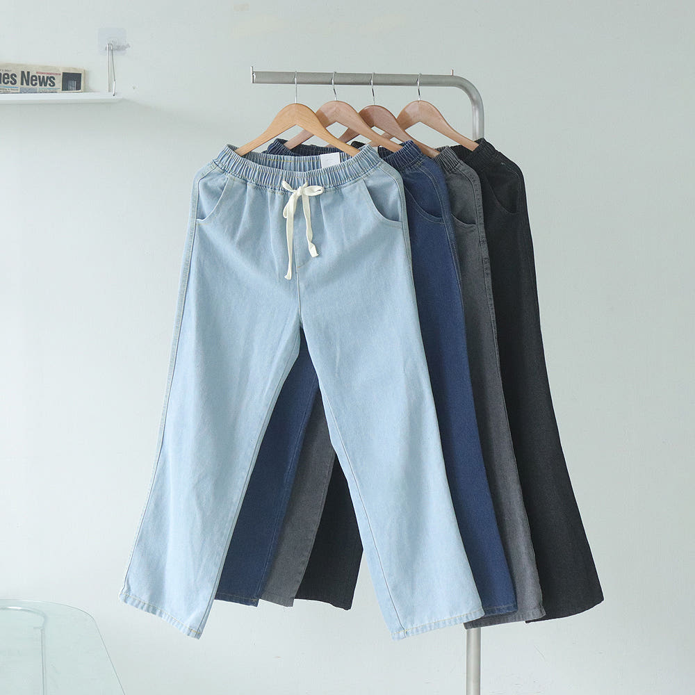 남자 청바지 허벅돼 9부 데님 팬츠 일자핏 남자 와이드 청바지 제품 이미지