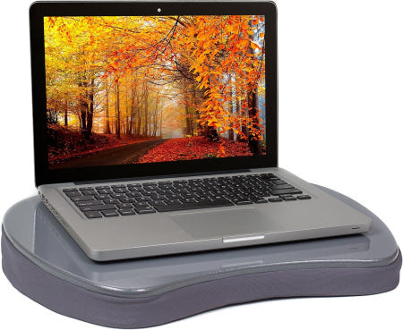 [해외]Sofia + Sam 메모리폼 쿠션 미니 랩 데스크 | 손잡이 최대 15인치 노트북 수납 가능 재택근무용 실버 휴대용 여행용 책상 독서 필기 색칠 공부용 Silver