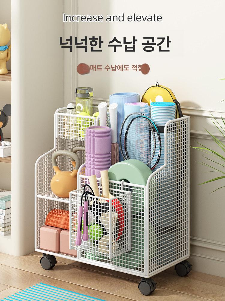 요가매트 수납함 이동식 스포츠용품 바구니 카트 보관 철제 보관함 거치대 요가매트정리함 - 상세 이미지 3