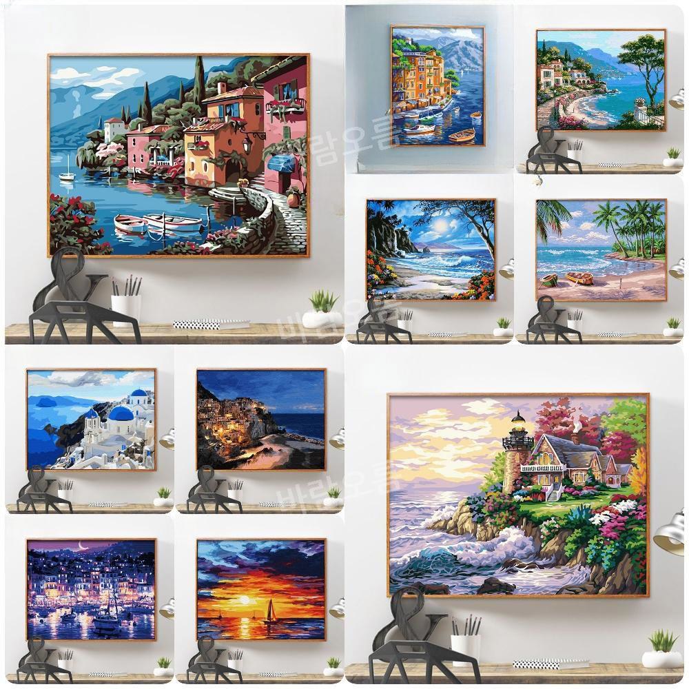 대형 명화 DIY 사이즈 호랑이 그리기 피포페인팅 사슴 커스텀 40X50CM 1 에 튼 5276 해변등대 사이즈 55X45 - 상품 이미지