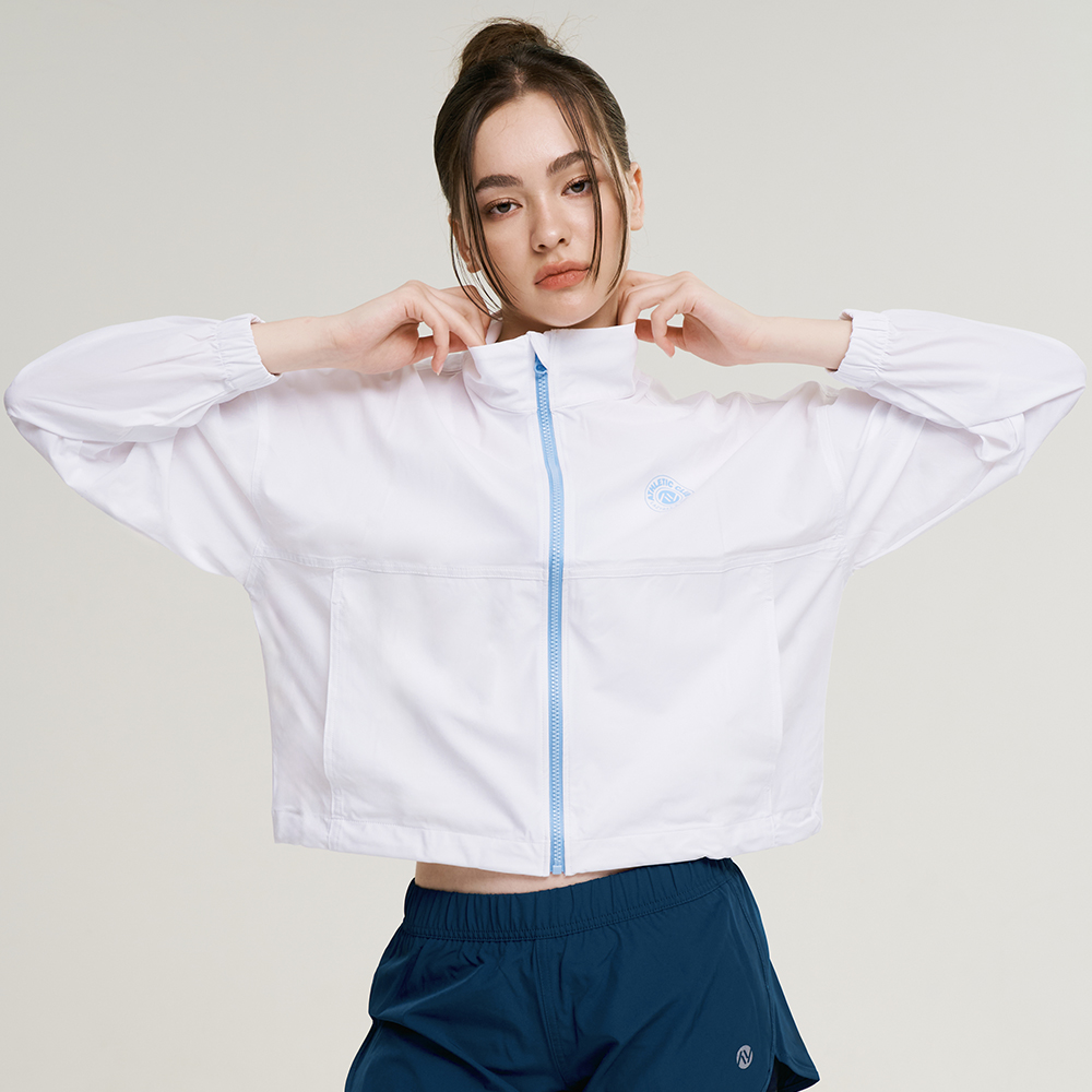 여성 쿨터치 크롭 루즈핏 경량 러닝 자켓 운동복 런닝 헬스 운동 아우터 - 상세 이미지 5