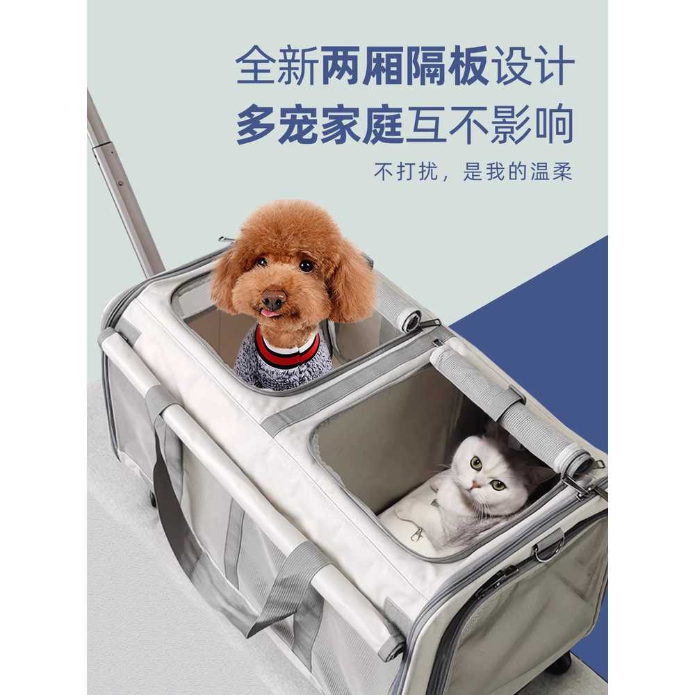 강아지 이동장 두마리 케이지 고양이 대형 가방 메쉬 라이트 그레이 투룸 캐리어 - 상세 이미지 2