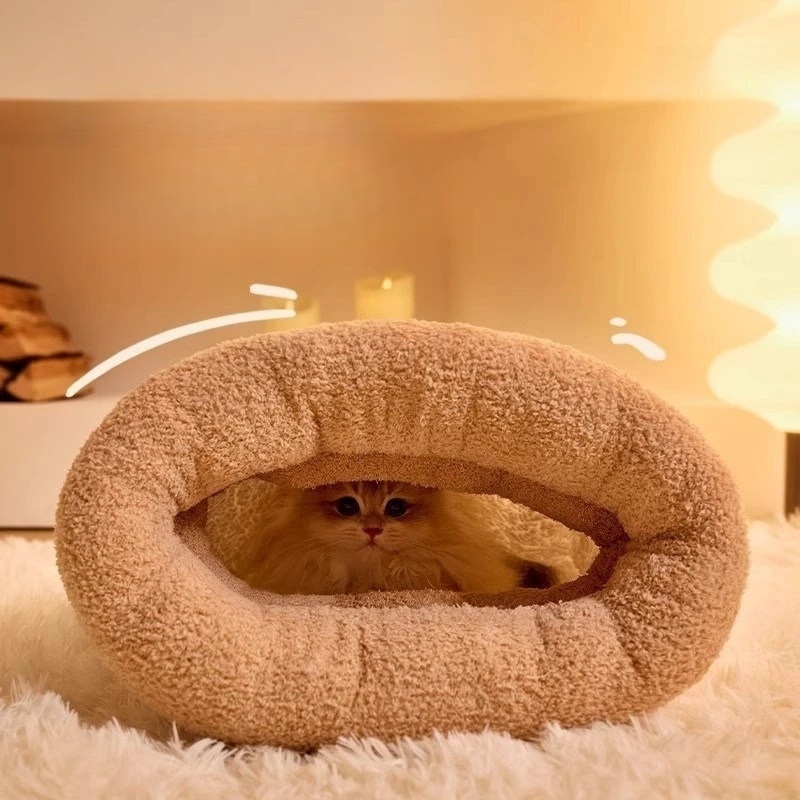 겨울 고양이 침낭 강아지 침대 포근한 극세사 보온 스카이블루 토끼무늬 반려동물 아늑한 - 상세 이미지 3