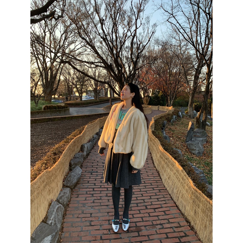 밴딩 플리츠 니트미디스커트 울 토끼털혼방 고급소재 가을겨울 데일리 데이트 다크그레이 - 상세 이미지 5