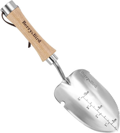 Berry&Bird [해외]베리앤버드 잡초 뽑기 톱니 모양 칼날 스테인리스 정원 쟁기와 함께 사용하는 다용도 손 삽 이식 파내기 측정 뿌리 자르기를 위한 나무 손잡이가 있는 크기 Weeding Tro