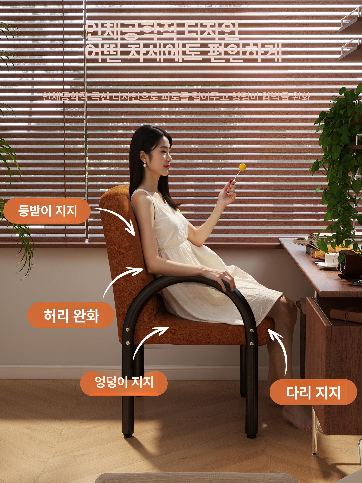 페브릭 서재 모던 레트로 침실 럭셔리 엔틱 안락의자 오렌지 강철 받침대 고정형 팔걸이 - 상세 이미지 2
