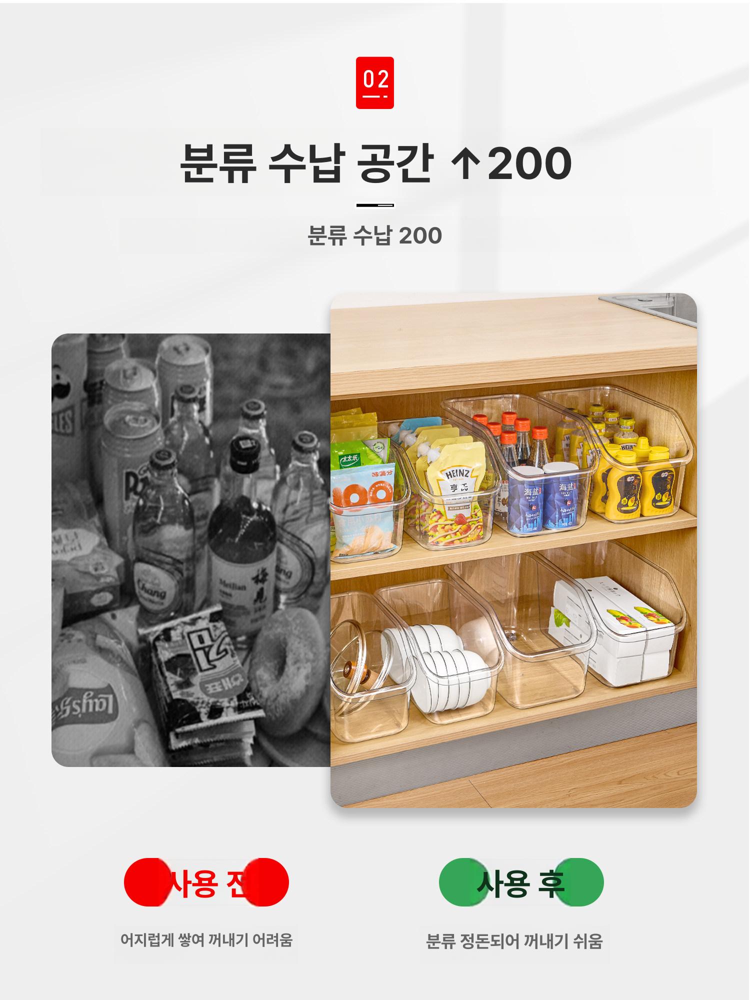 슬림 틈새수납장 스테인리스 이동식 서랍 주방 틈새수납 투명-고급형 대형 6개 세트 - 상세 이미지 2