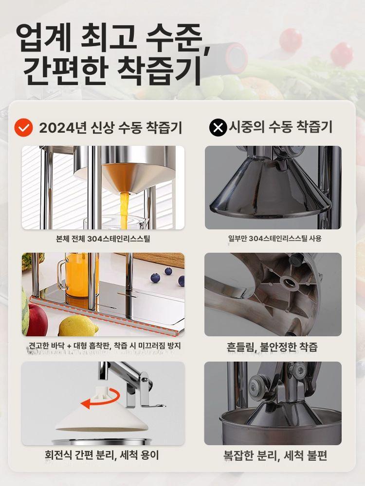 수동 착즙기 주스 짜개 과즙기 휴대용 원액기 자몽 레몬 단일 평평한 헤드 식품 300ml계량컵포함 - 상세 이미지 3
