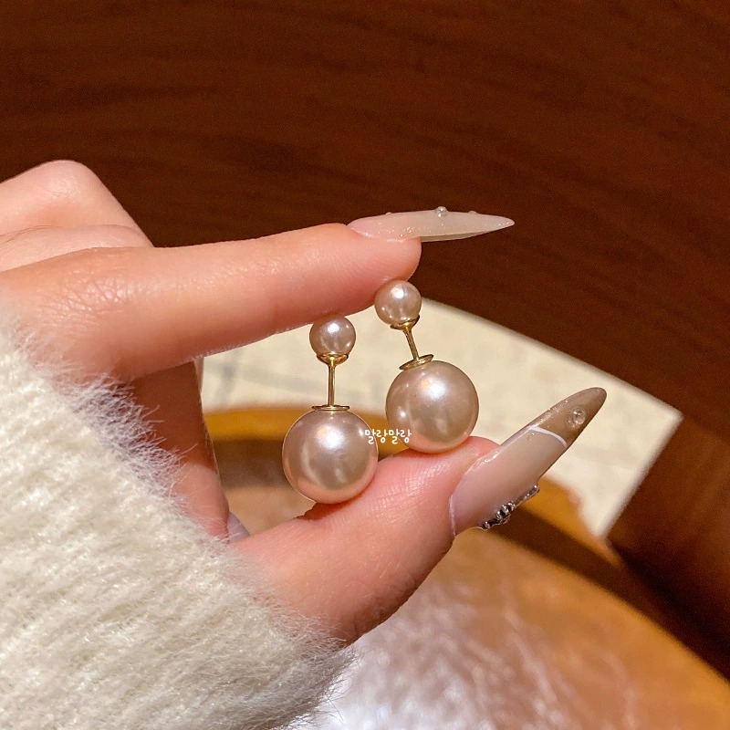 고급 더블 볼 진주귀걸이 우아한 투웨이 이어링 - 상세 이미지 5