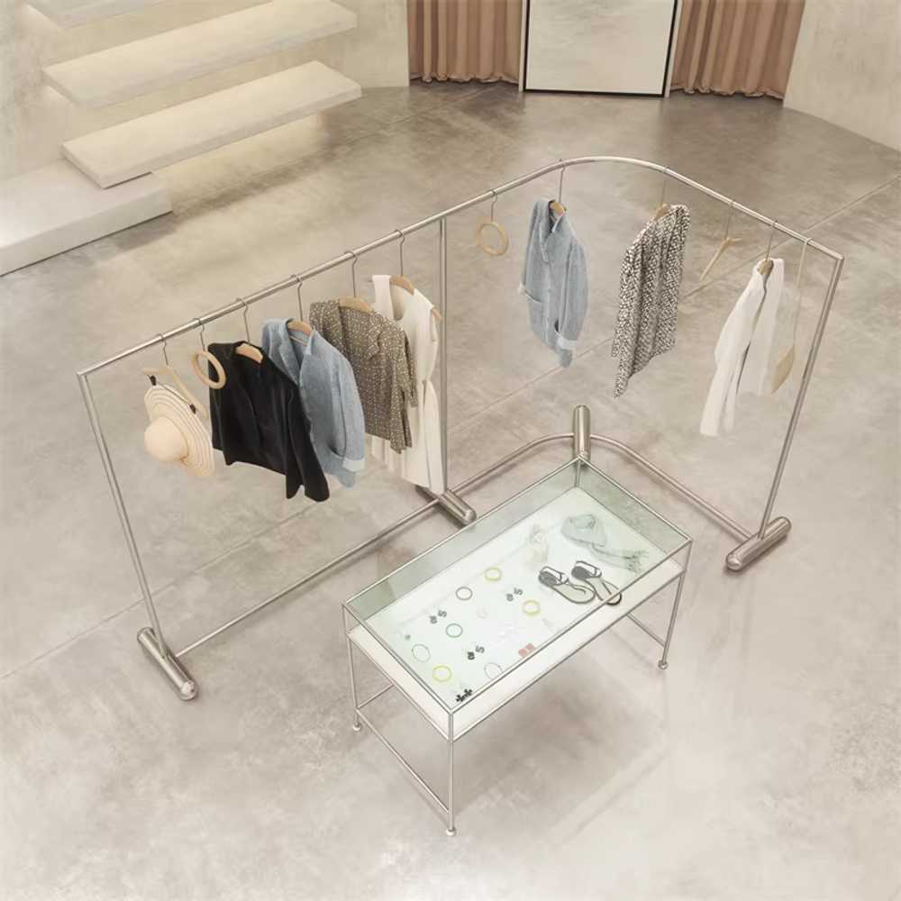 매장 행거 코너 철재 의류매장 깔끔 바퀴 이동식 곡선 120x90x150cm 스틸 원형 기둥 - 상세 이미지 5