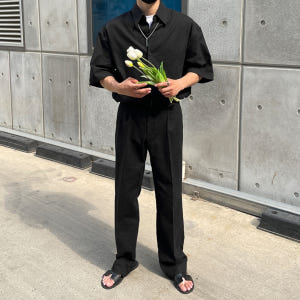 남자 케이시 여름 린넨 반팔셔츠 와이드슬랙스 셋업 세트 착용 후기 | 사이즈/핏 총정리 - 상품 이미지 1