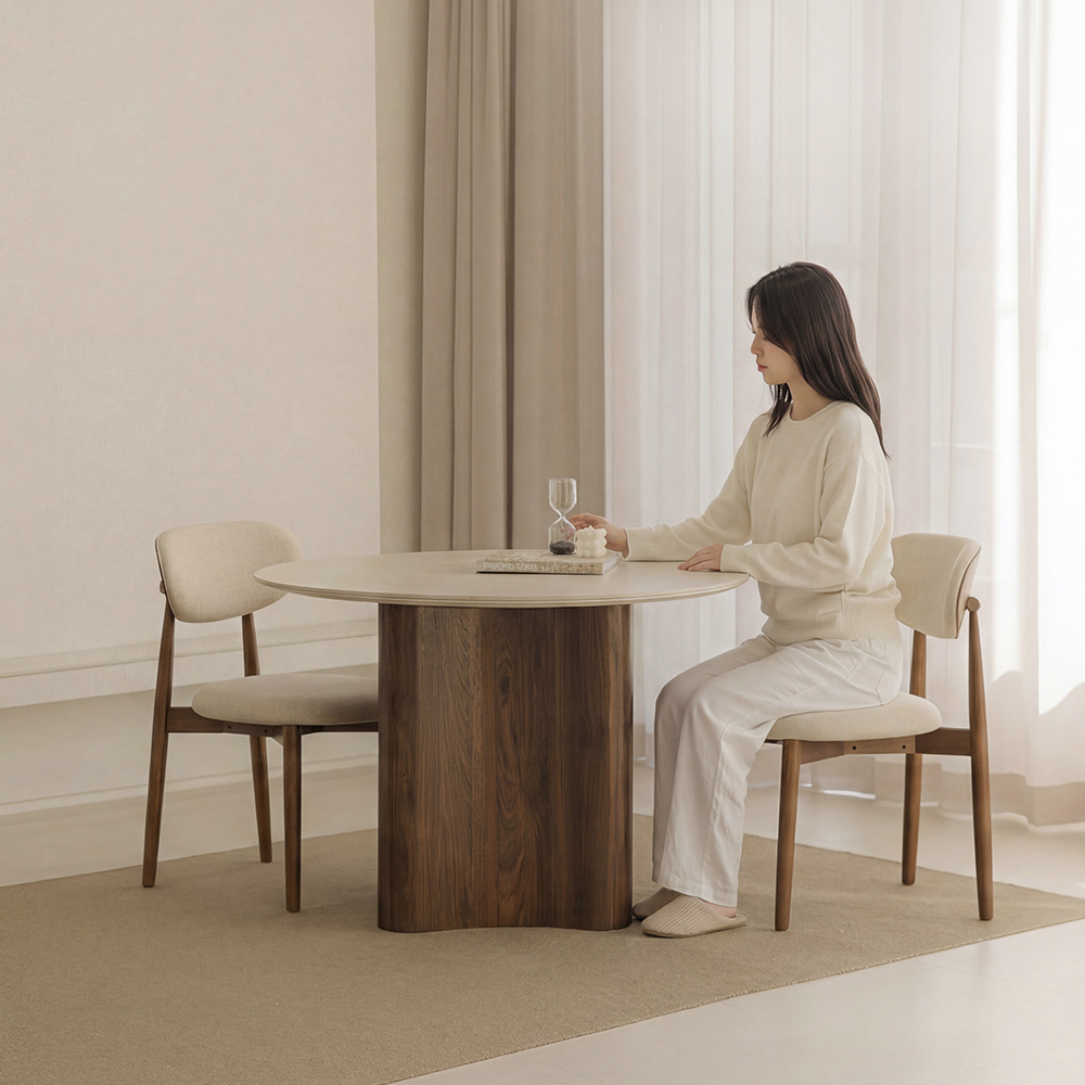 렌 포세린 세라믹 원형 식탁세트 식탁+의자4, 1100mm, 다크월넛 - 상세 이미지 5