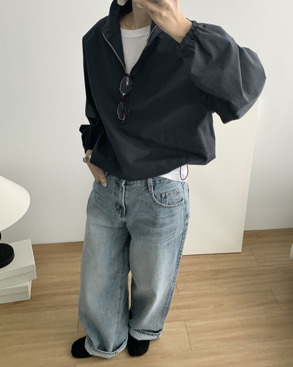 [SM당일] 브릭 와이드 데님 하이웨스트 사계절 롱 청바지 웨어링무드 (중청) 이미지 7