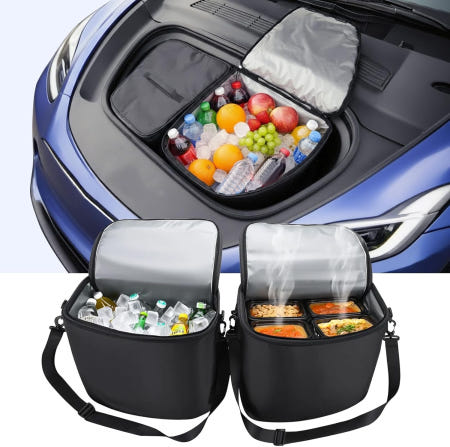 AYAMAYA [해외]테슬라 모델 Y 프렁크 쿨러 정리함 아야마야 단열 및 누수 방지 캠핑 액세서리용 뚜껑과 스트랩이 있는 휴대용 전면 트렁크 보관 가방 2개 세트