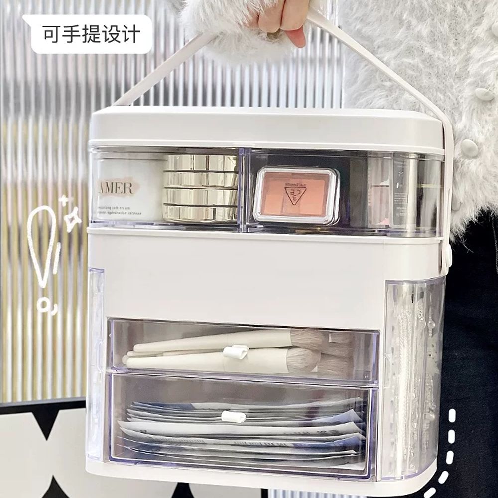수납장 미니 정리대 원룸 정리 수납함 보관함 A. 핑크 퍼플 반투명 그레이 기본 모델 뚜껑 - 상세 이미지 5