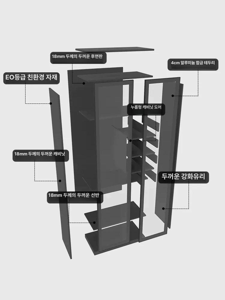 위스키진열장 LED 양주 주류 와인 베이지 장식장 5칸 진그레이 800 조명 400x2000mm A 이중 도어 - 상세 이미지 5