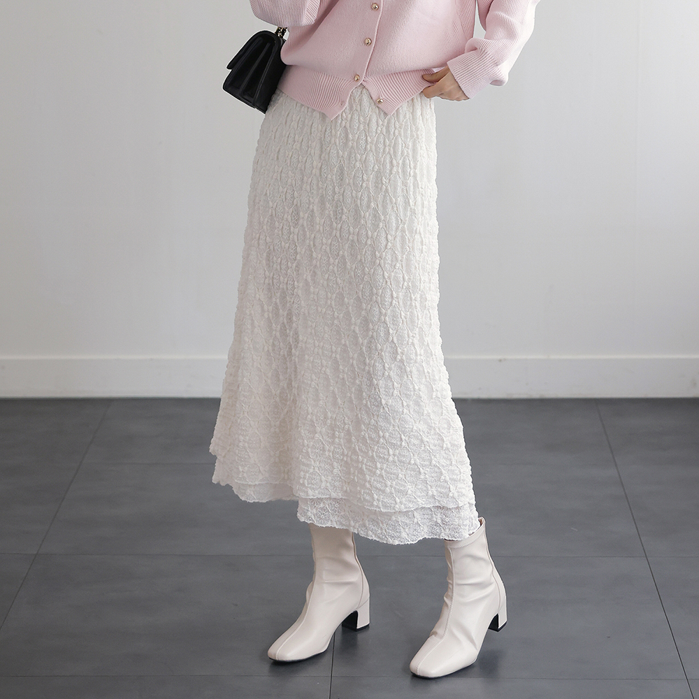 [이달의best/정상가 30800][리즈매직]이중 레이스 여리여리 페미닌 밴딩 롱 스커트 제품 이미지