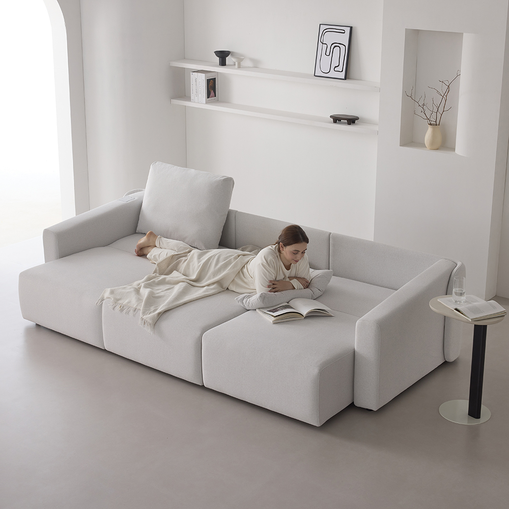 인디우드 올무빙 모션 4세대 슬라이딩 리클라이너 패브릭 소파 아이보리, 4인용