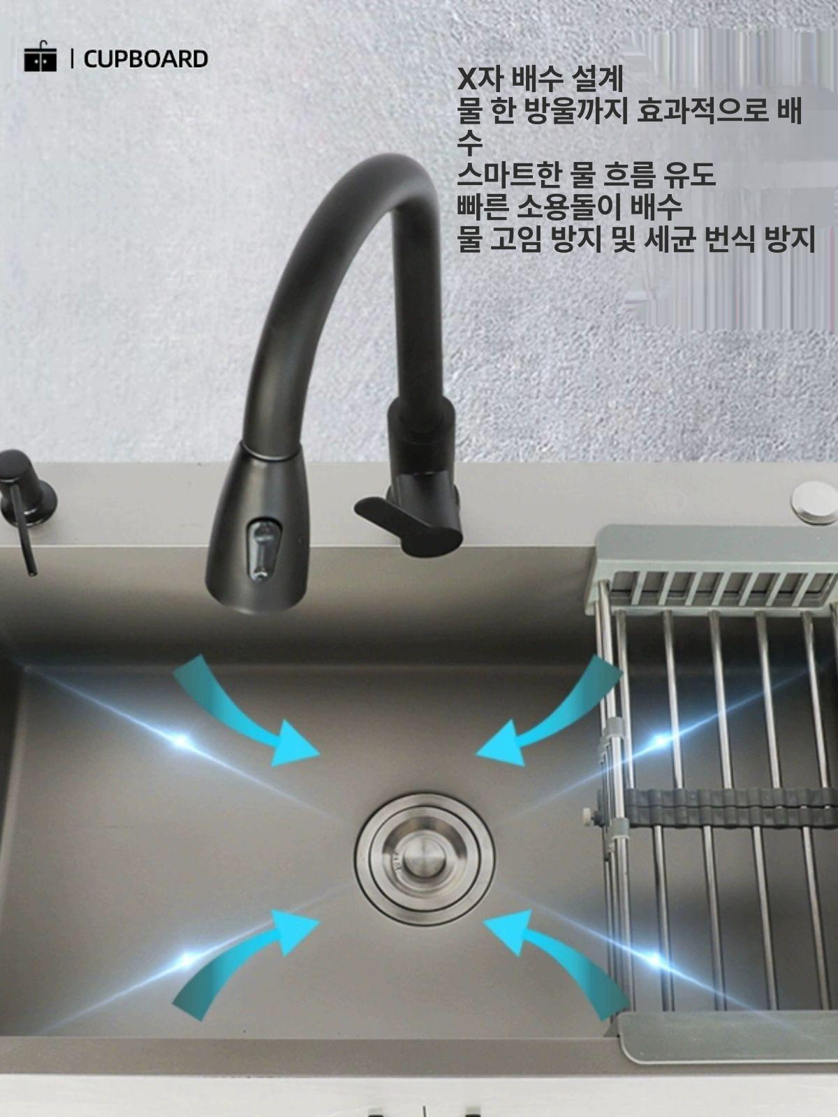 소형 개수대 간이 빨래 전용 하부장형 베란다용 세탁실용 60 45 + 나노 그레이 싱글 풀아웃 A - 상세 이미지 4