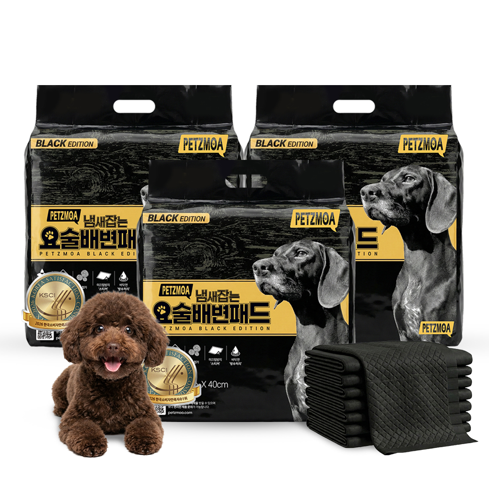 페츠모아(천연펄프) 요술배변패드 블랙에디션 강아지 배변패드 표준형 중형, 100매입, 3개