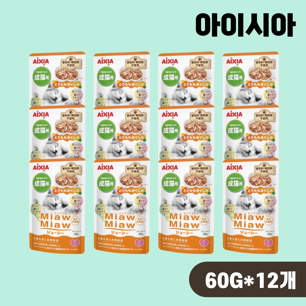 아이시아 먀우먀우 쥬시 파우치 고양이 습식 닭다리살, 60g, 12개 - 상품 이미지