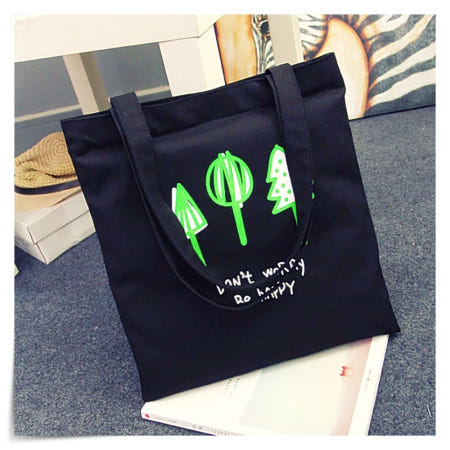 에코백 블랙 캔버스 숄더 토트 가방 검정 패브릭 프린팅